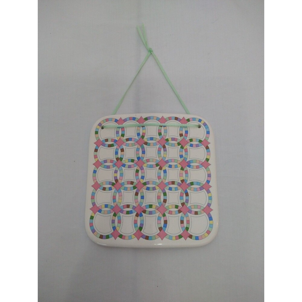 1989 Hill Designs Porcelain Double Wedding Ring Quilt Ornament Wall Hang Vintage